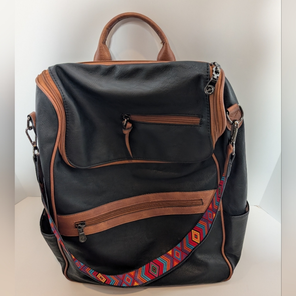 FADEON Black Brown Carry-On Travel Laptop Compartment  Designer PU Shoulder Bag